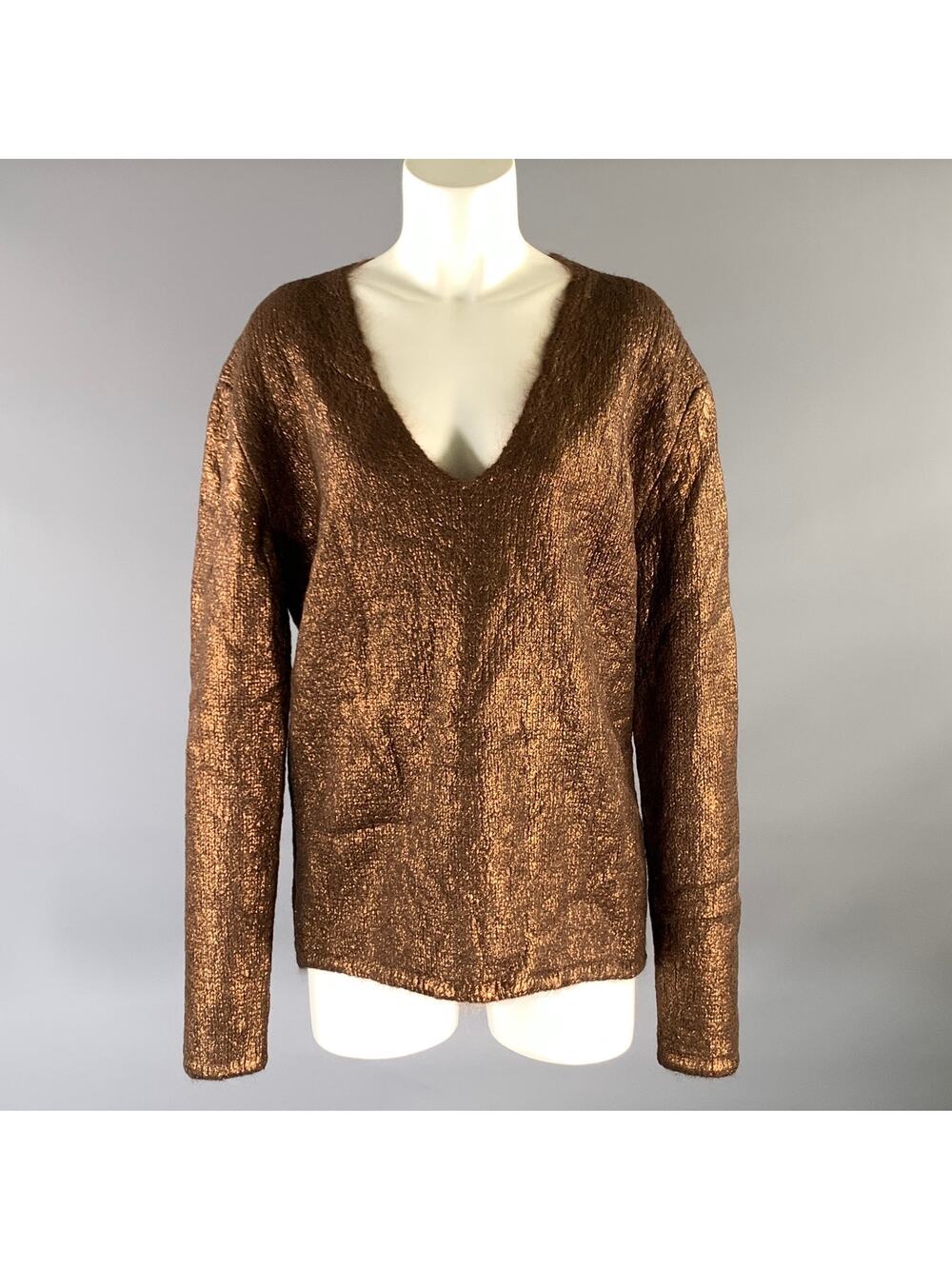 TOM FORD Size XS Brown Bronze Mohair Blend Metallic V Neck Sweater Womens